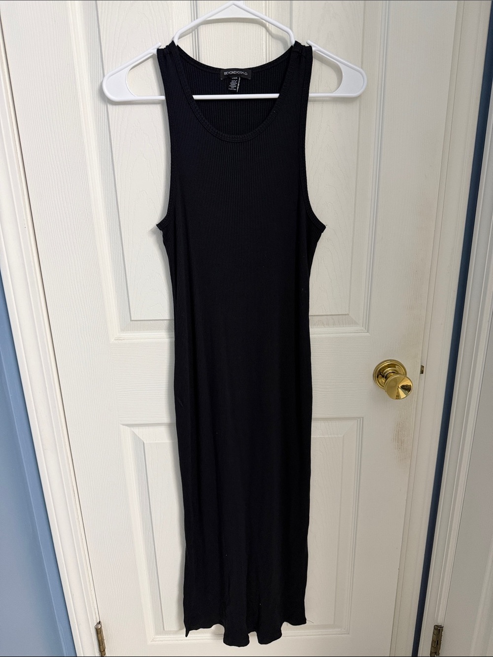 NEW Beyond Yoga Black Ribbed Tank Maxi Dress Large NWOT